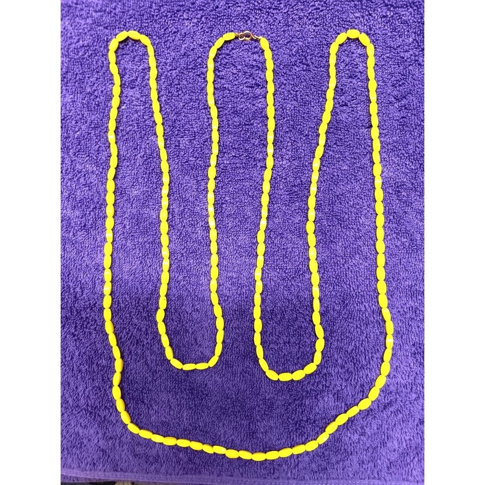 Vintage Yellow Glass Beaded Necklace 36" Long,